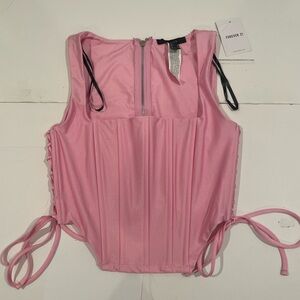 Forever 21 Pink Corset Top Womens Size M Back Zip Side Buckles Square Neck Satin